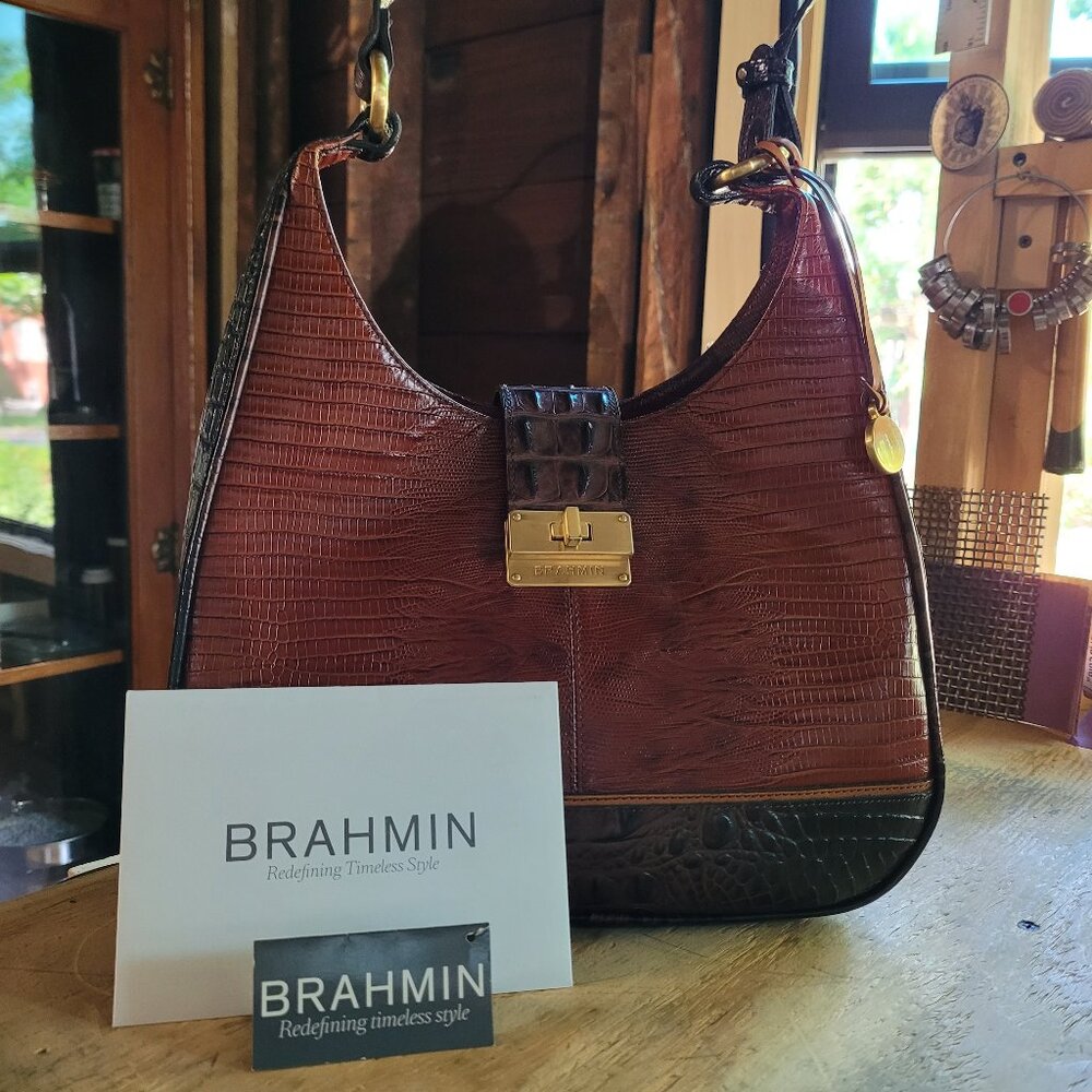 Brahmin Tri Texture Quinn Shoulder Bag in Cognac
